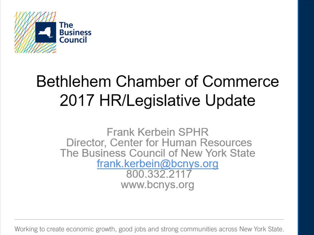 Bethlehem Chamber of Commerce2017 HR/Legislative Update