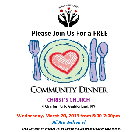 Community Dinner – March 20th,   5 – 7 PM